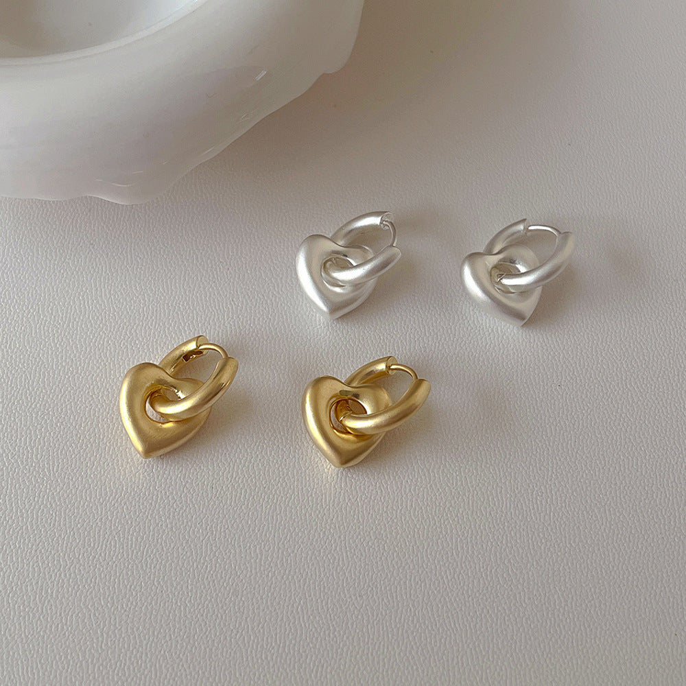 Vintage Matte Heart Drop Earrings DPJE1811