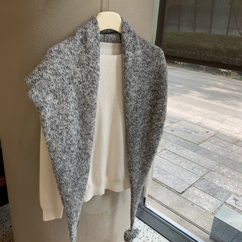 Knit Pom-Pom Shawl - DippedShop Wholesale - #4611