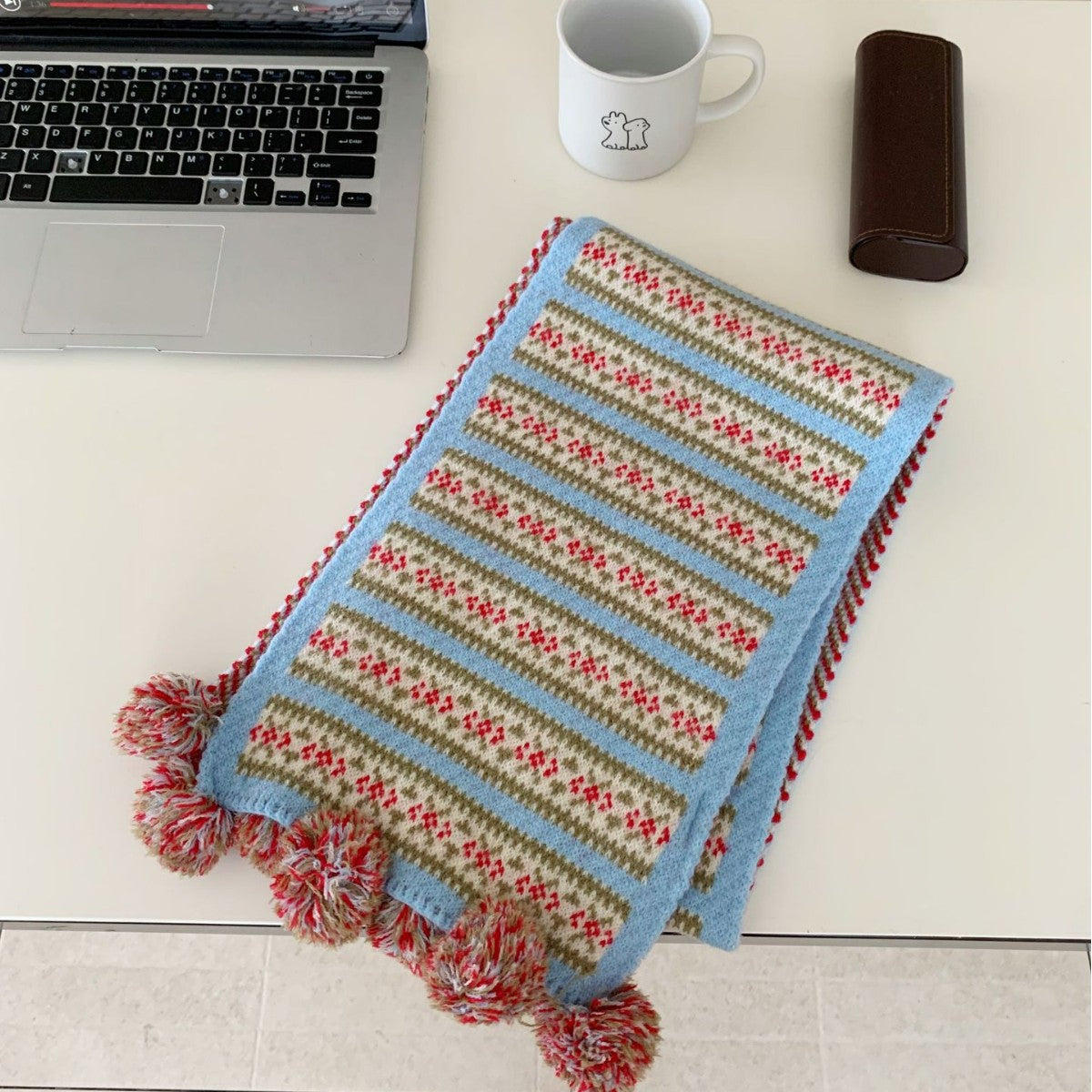 Fair Isle Pompom Knit Scarf - DippedShop Wholesale - #0867