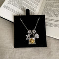 Elegant Lock Pendant Zirconia Tassel Necklace 6W6JNC677