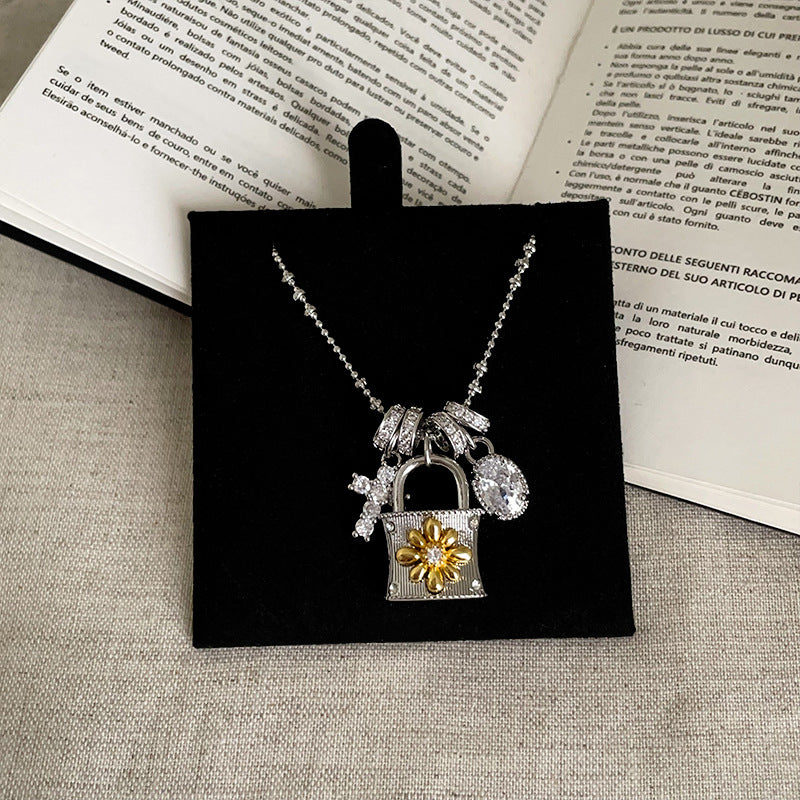 Elegant Lock Pendant Zirconia Tassel Necklace 6W6JNC677