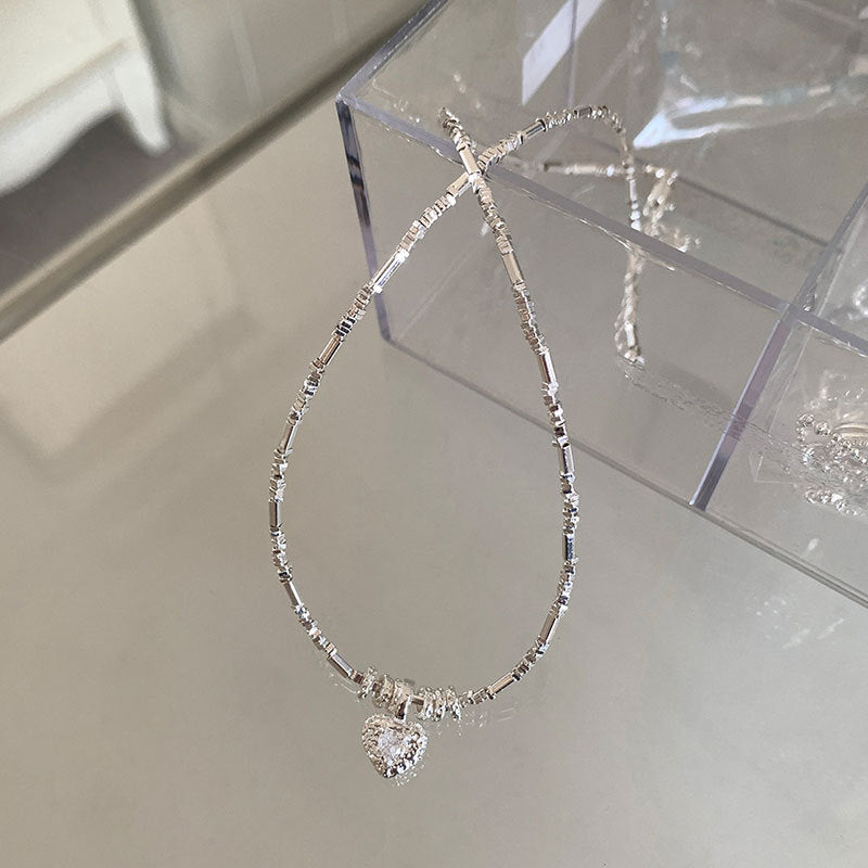 Stylish Cubic Zirconia Heart Pendant Choker Necklace 6W6JNC447