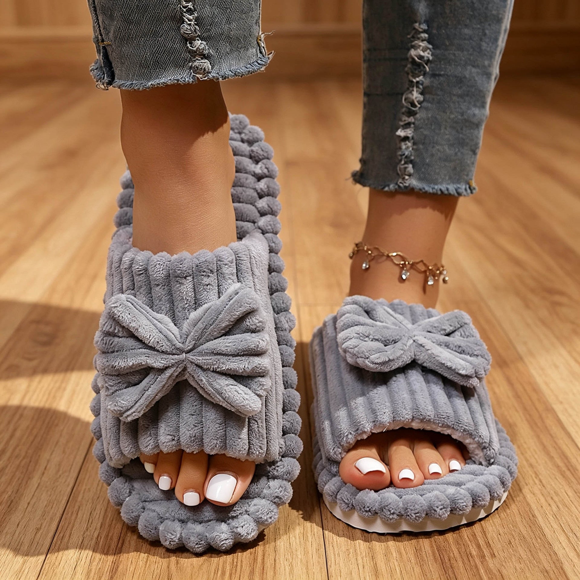 Plush Open Toe Slippers - DippedShop Wholesale - #0883