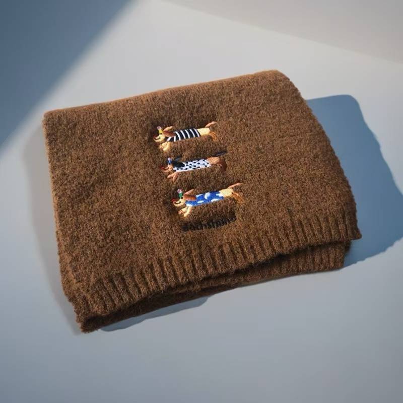 Cute Dachshund Embroidery Warm Knit Scarf 6W6NSC131