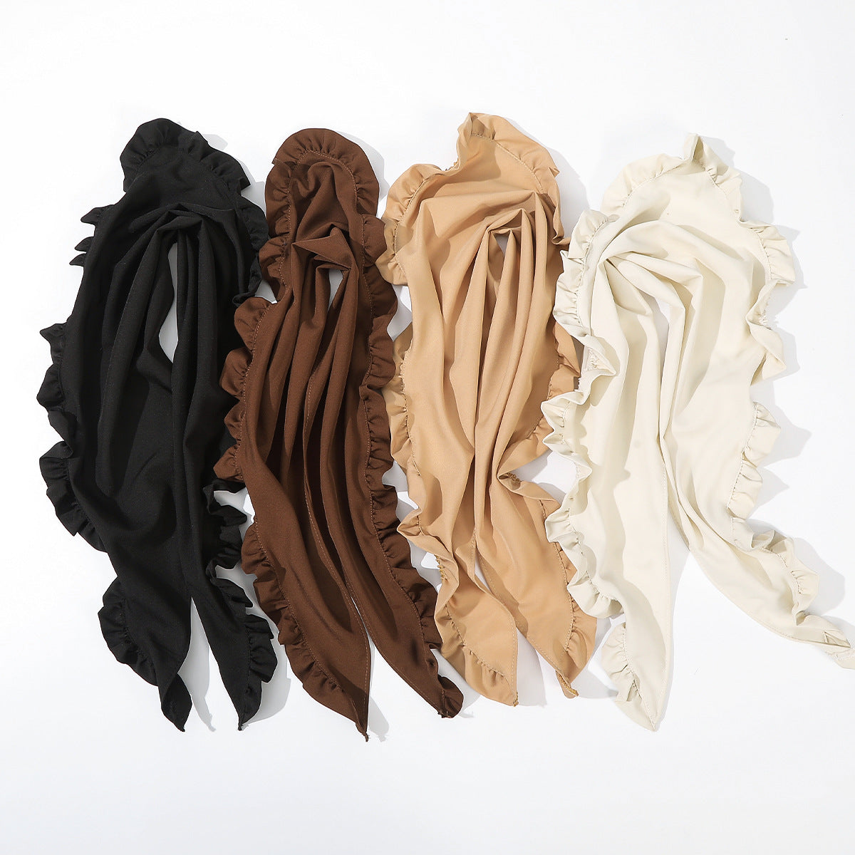 Fashion Solid Color Ruffled Trim Triangle Headscarf MK2BK6W6HHS13