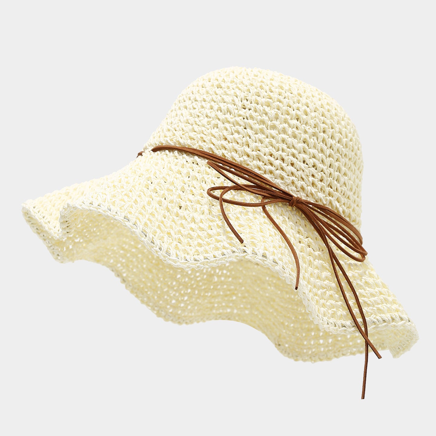 Bow Knot Hollow Crochet Straw Bucket Hat 8BK6HAT178L