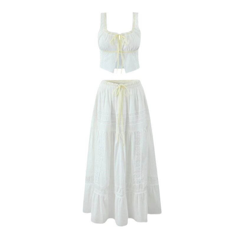 White Lace String Tie Flounce Sweet Set DP25A526