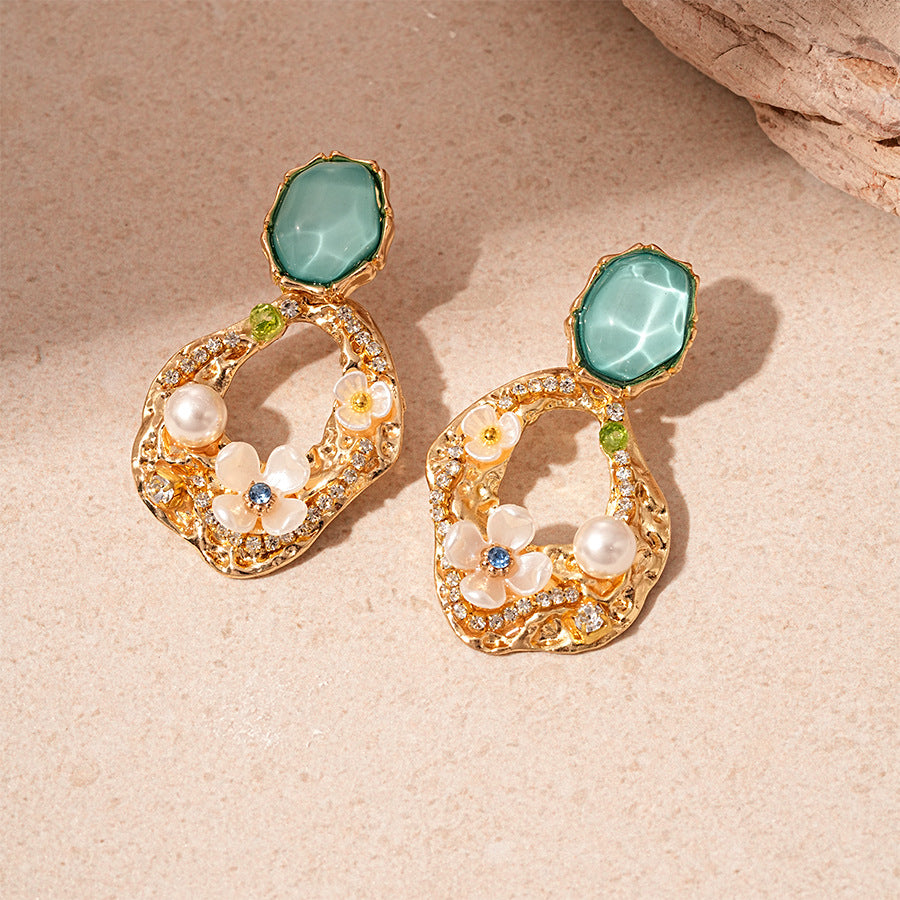Sparkling Rhinestone Pearl Earrings - DippedShop Wholesale - #2067