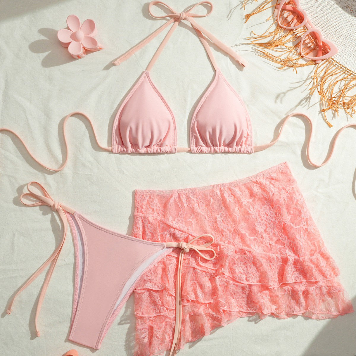 Lace String Tie Bikini Set - DippedShop Wholesale - #3619