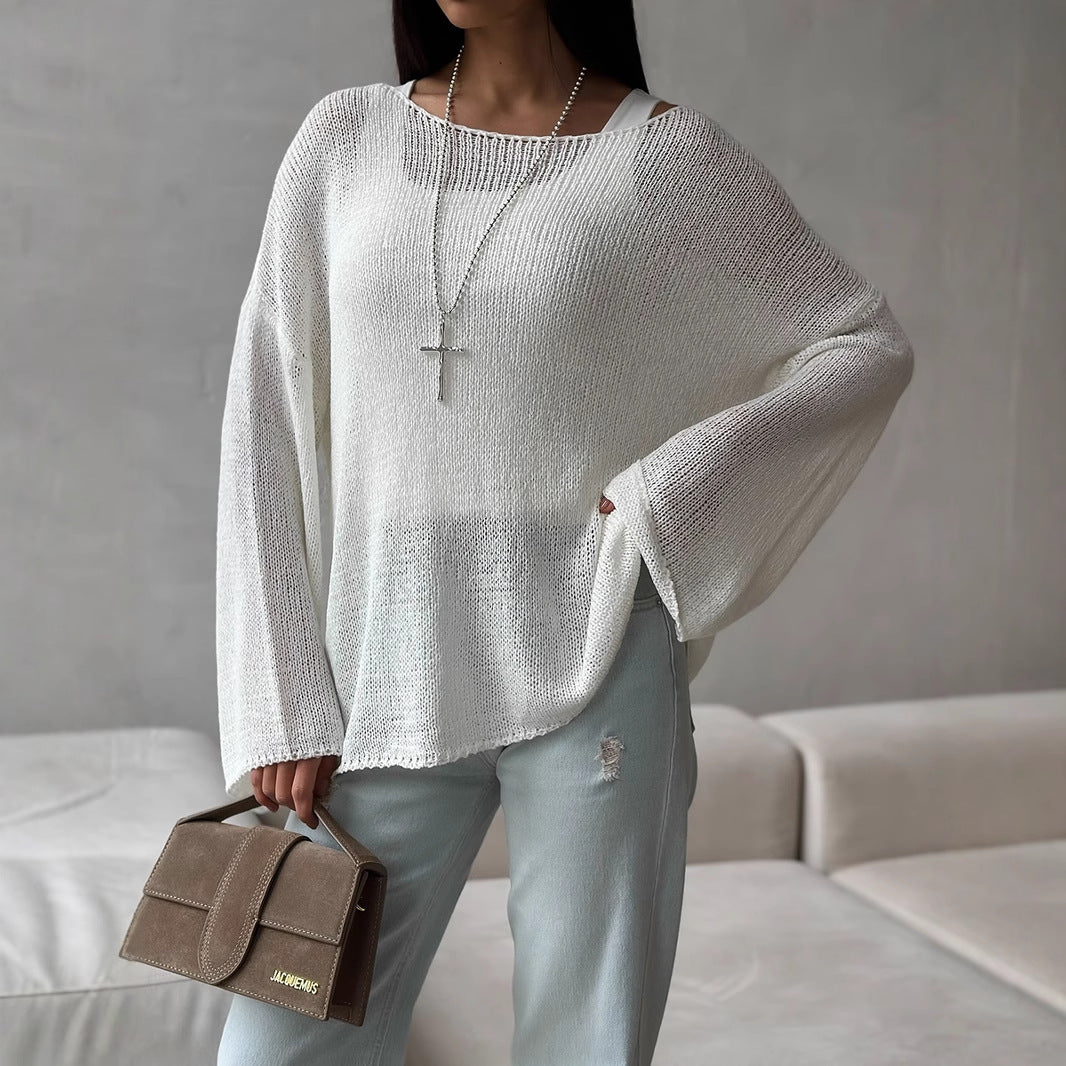 Minimalist Solid Color Knitted Hollow Out Top DP25E428