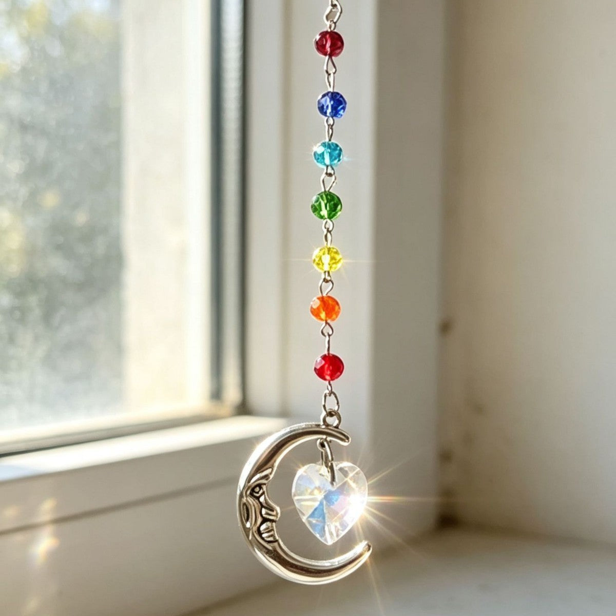 Colorful Crystal Bead Heart Moon Sun Catcher 6H7HLS141