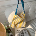 Trendy Striped Canvas Ruffled Shoulder Strap Handbag MK2BLW6W10BBG583