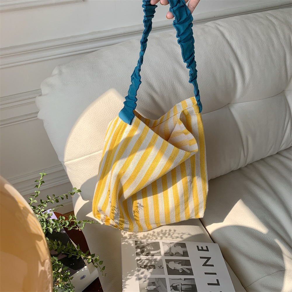 Trendy Striped Canvas Ruffled Shoulder Strap Handbag MK2BLW6W10BBG583