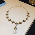Vintage Rhinestones Floral Stones Droplet Pendant Necklace 6W6JNC897