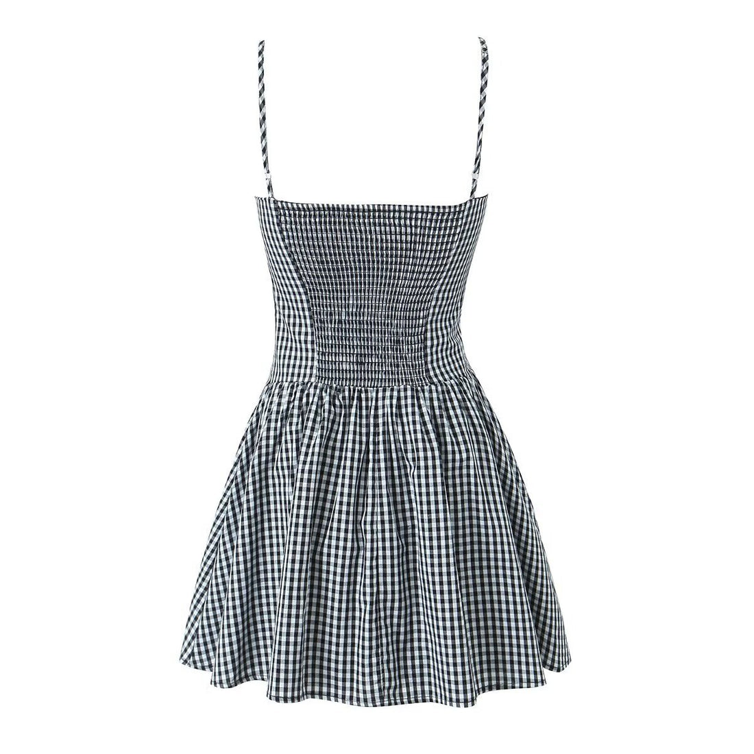 Fashion Plaid Front Button Sleeveless Mini Dresses DP25D444