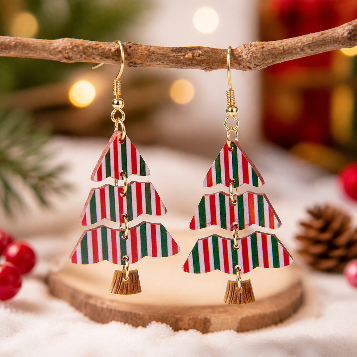 Cute Cartoon Print Christmas Tree Dangle Earrings 6W6JER679
