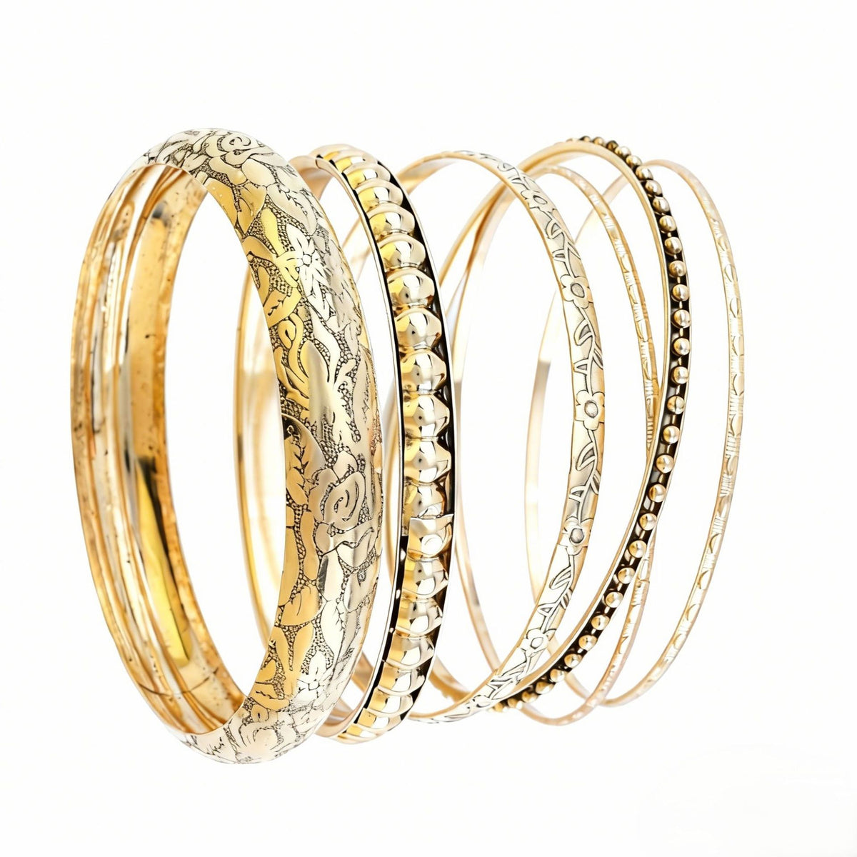Chunky Embossed Gold Plated Multi-Layer Bracelet Set 6W6JBR618