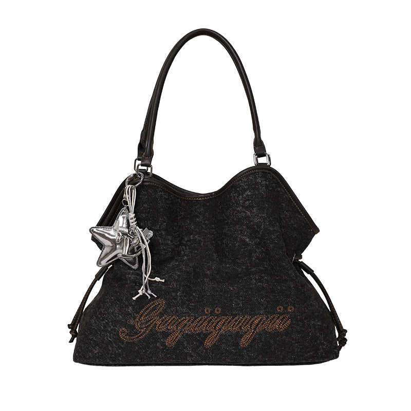 Solid Color Letters Embroideries Large Capacity Shoulder Bag 6W10BBG1358