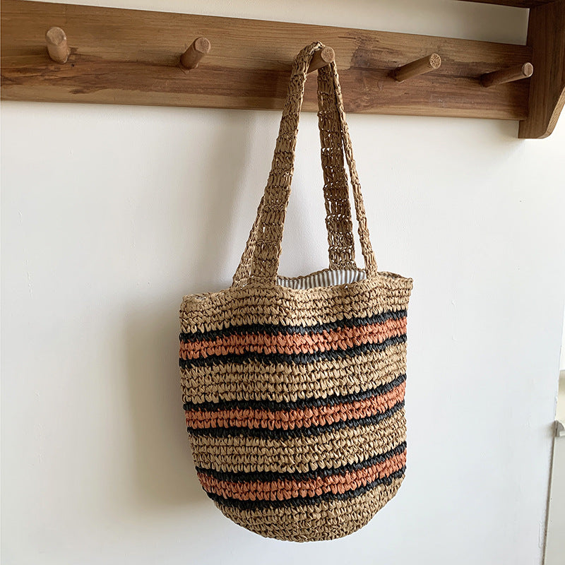 Minimalist Color Block Straw Woven Handbag MK2BK6W10BBG10