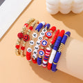 Stylish USA Flag Elastic Beaded Chain Bracelets Set 8ZA6JBR301L