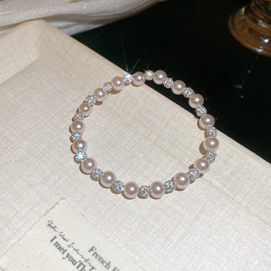 Chic Rhinestones Pearl Bead Chain Bracelet 6W6JBR676