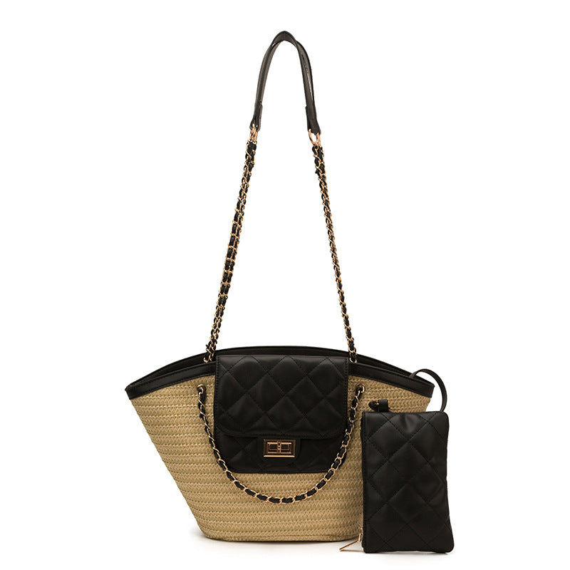 Elegant Raffia Basket Large Capacity Shoulder Bag 6W10BBG1850
