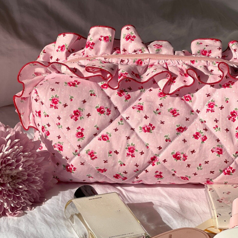 Flower Print Ruffle Cosmetic Bag - DippedShop Wholesale - #1379