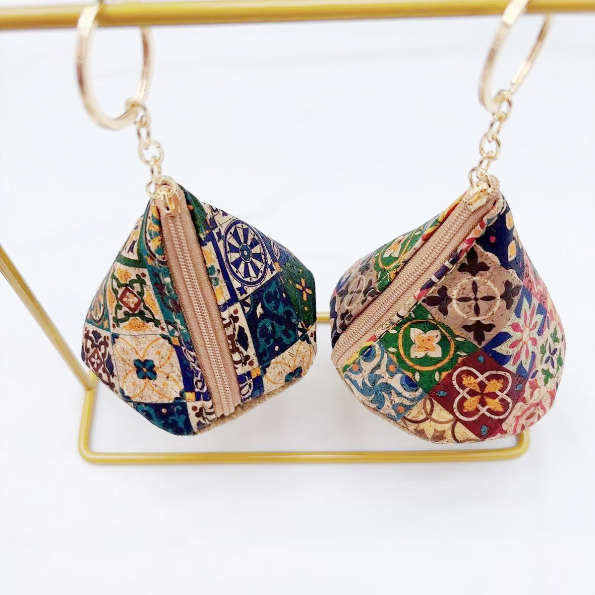 Cute Floral Print Cork Triangle Mini Coin Case 6S10BWB109