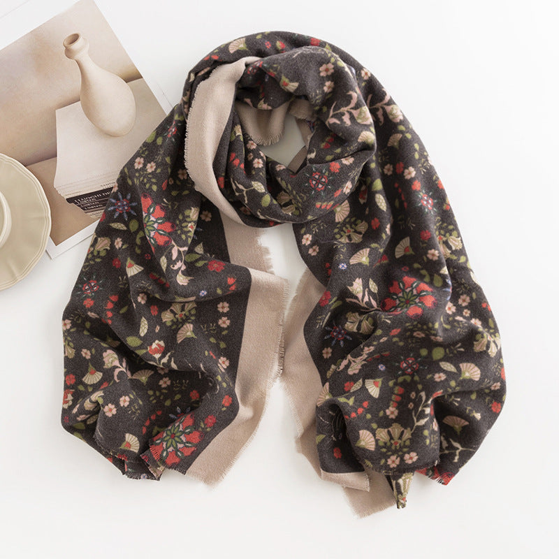 Vintage Floral Print Cashmere Feel Scarf 6W6NSW286