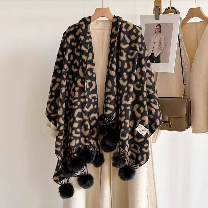 Leopard Print Pompom Scarf - DippedShop Wholesale - #3347