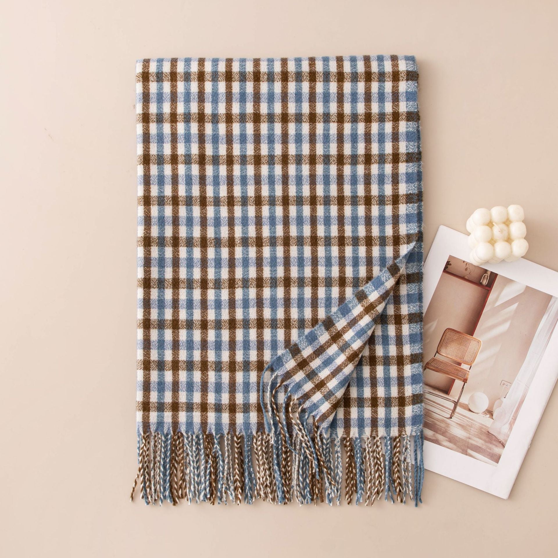 Warm Color Block Plaid Tassel Scarf 6W6NSW285