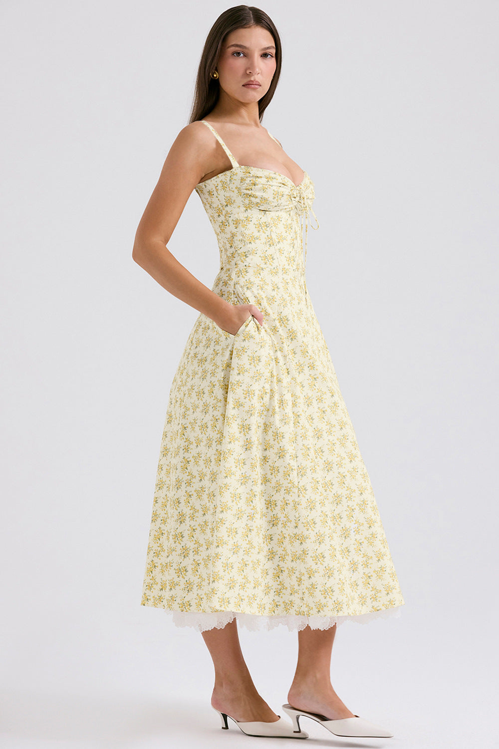 Slim Flower Print Lace Spaghetti Dress DP25B507