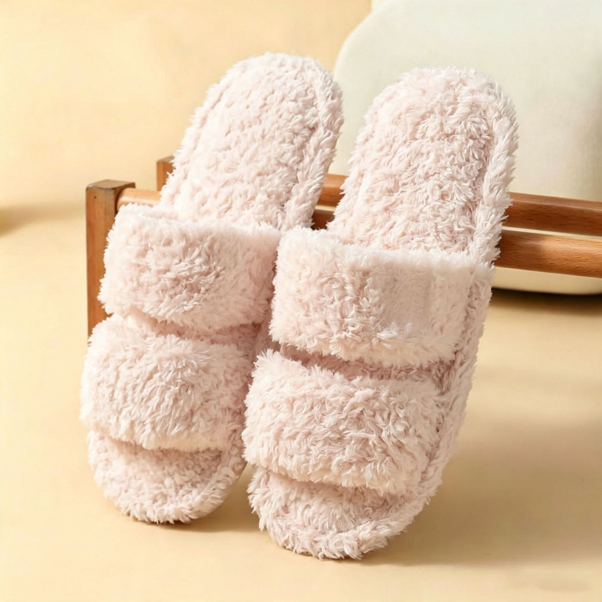 Fuzzy Plush Solid Color Open-Toe Slippers 6W8FSP235