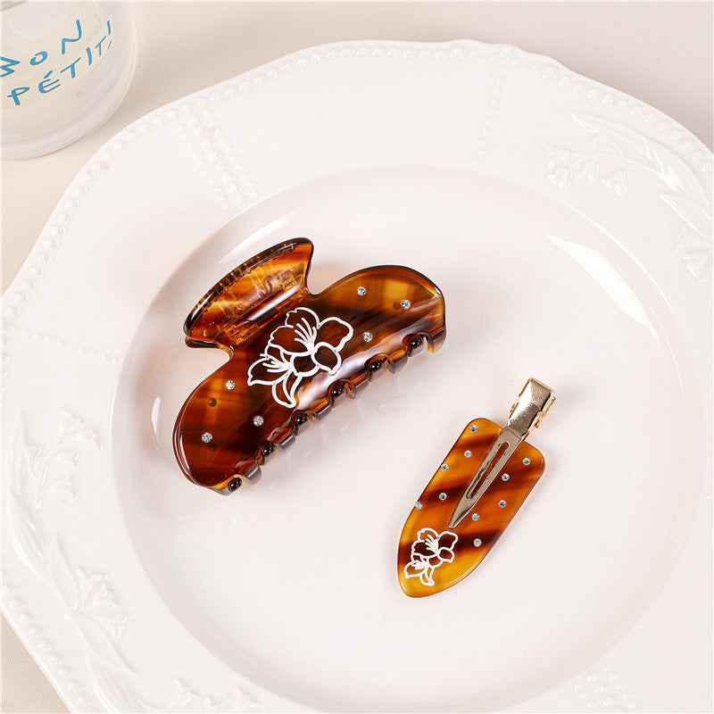 Flower Print Rhinestone Hair Claw Clips DP25E902