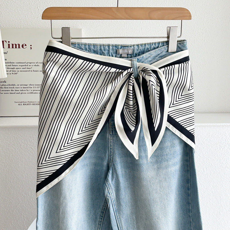 Minimalist Striped Cashew Waist Belt Silk Scarf MK2BLW6W6NSI70