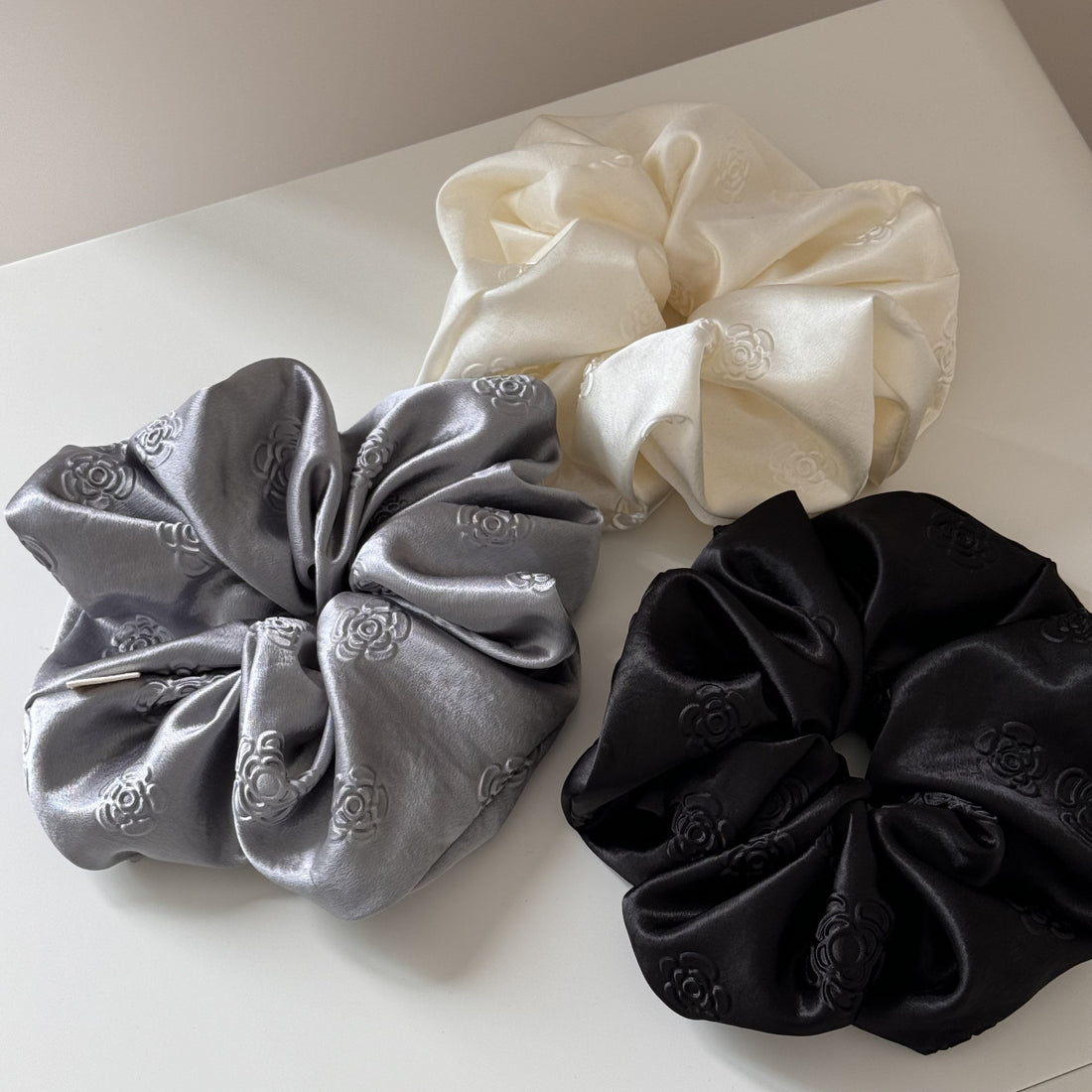 Elegant Rose Embossed Satin Stretchy Scrunchies DP25F972