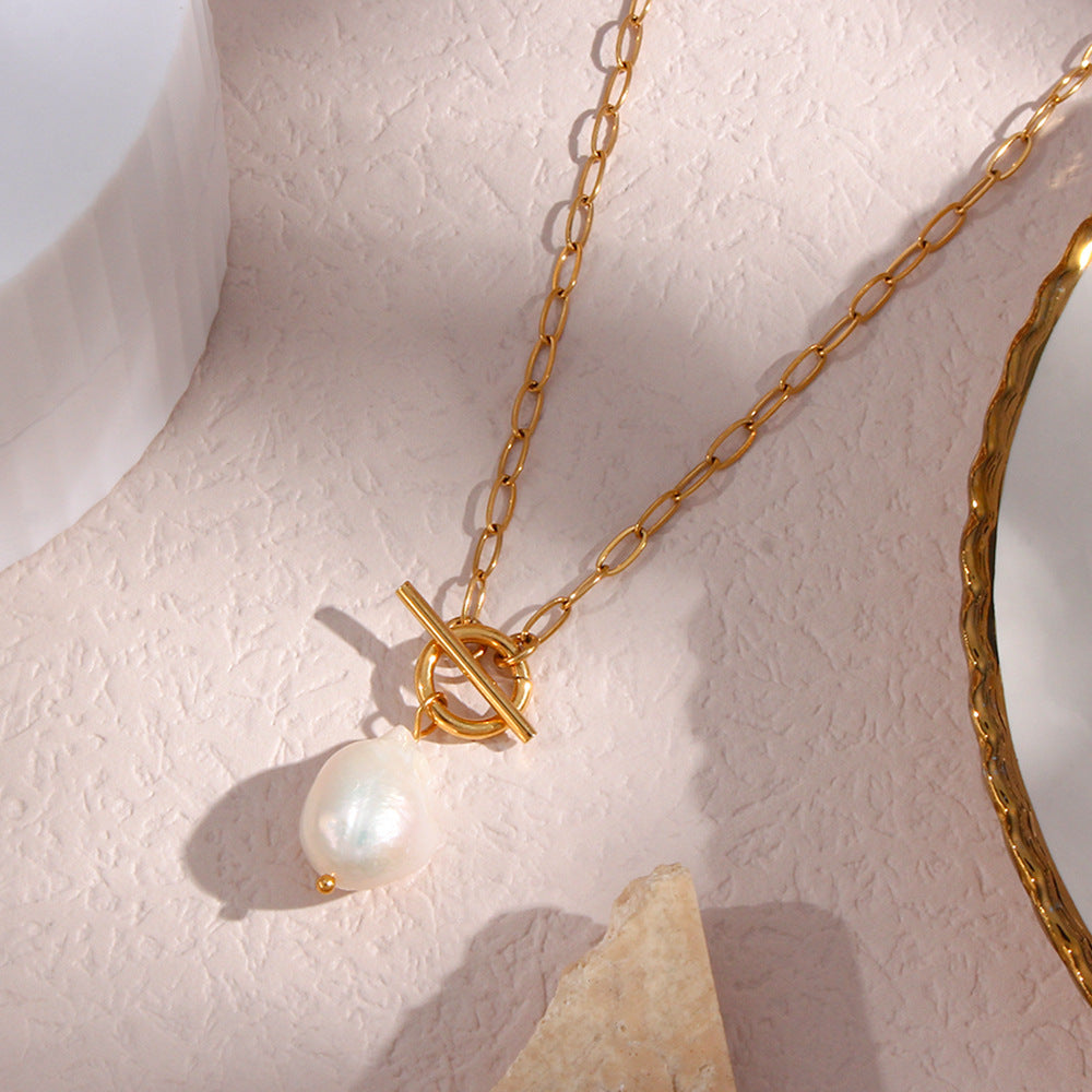 Baroque Pearl Gold Necklace - DippedShop Wholesale - #8931