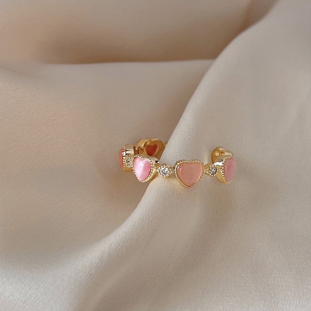 Pink Cat's Eye Heart Ring - DippedShop Wholesale - #4579