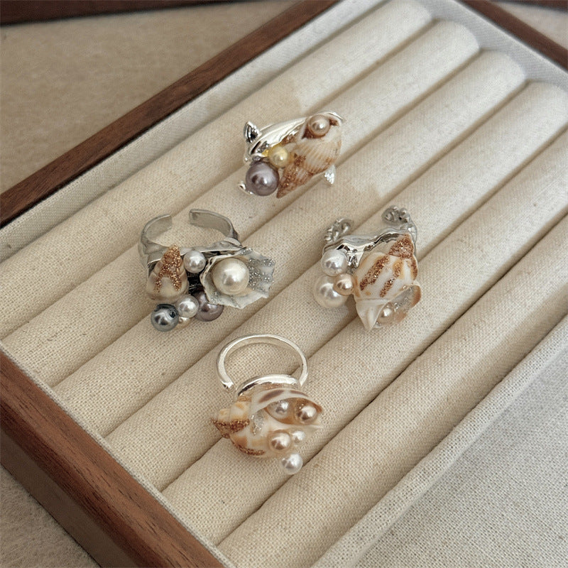 Handmade Pearl Shell Inlaid Stacked Open Ring DP25E752