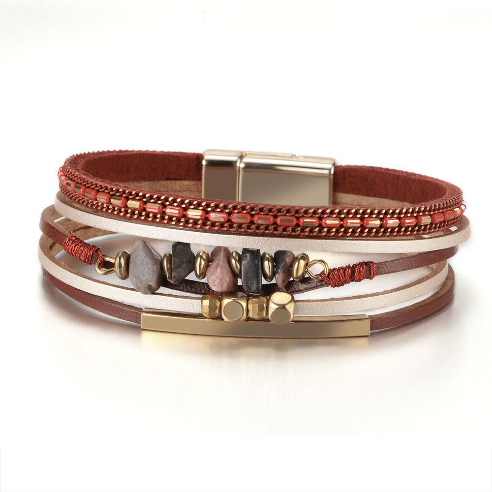 Vintage Multi Layer Irrugular Stones Magnetic Bracelets 6W6JBR498