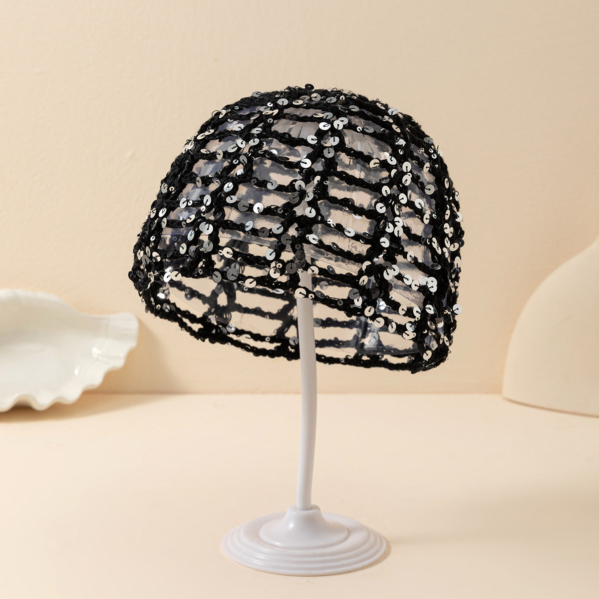 Glitter Sequin Hollow Out Crochet Slouchy Hat MK2BCR6W6HAT01