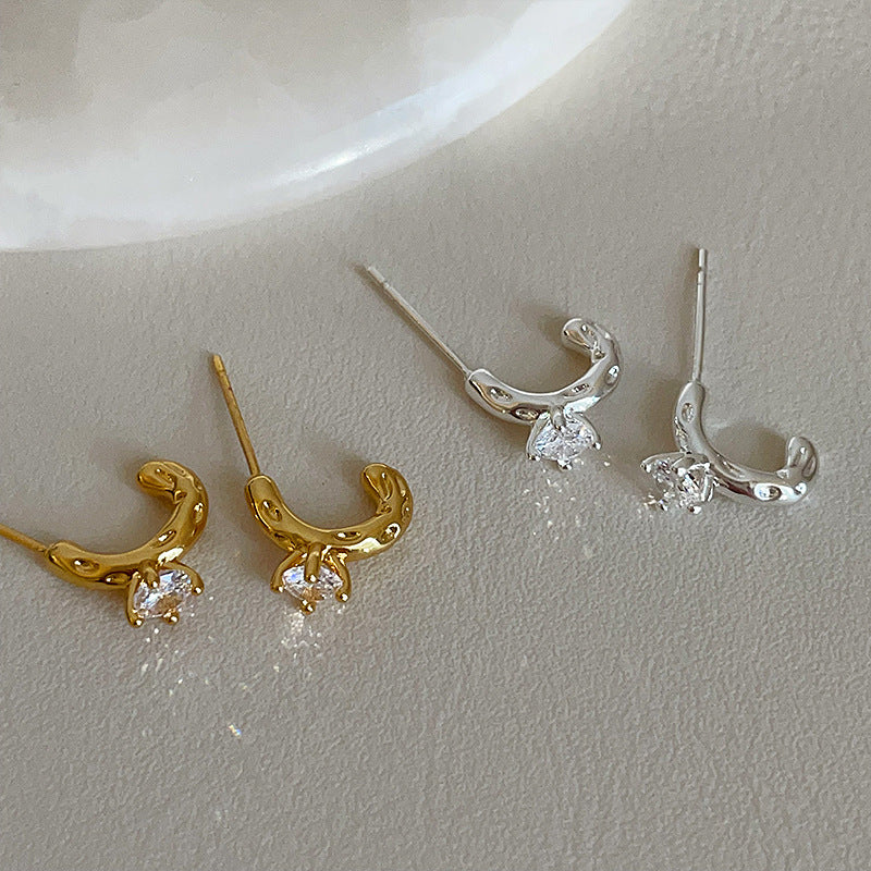 Rhinestone C-Shaped Stud Earrings - DippedShop Wholesale - #3235
