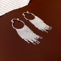 Stylish Gold Plated Long Tassel Hoop Earrings 6W6JER705