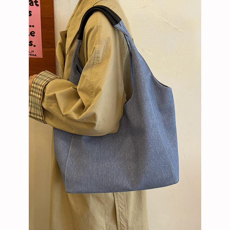 Slouchy Denim Solid Color Commuter Tote Bag 6W10BBG1992