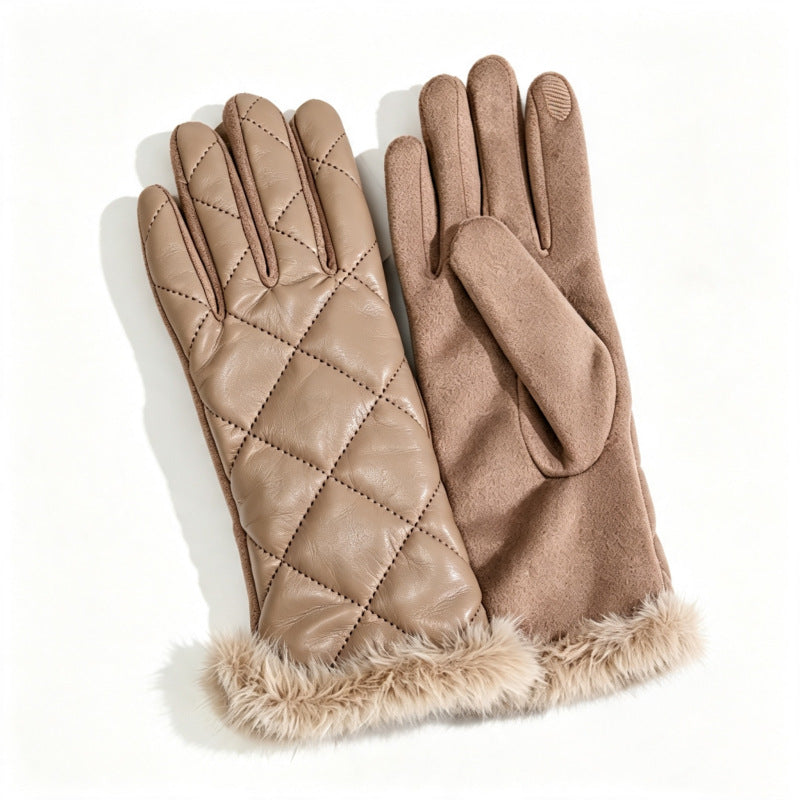 Plaid Faux Fur Cuff Gloves - DippedShop Wholesale - #6259