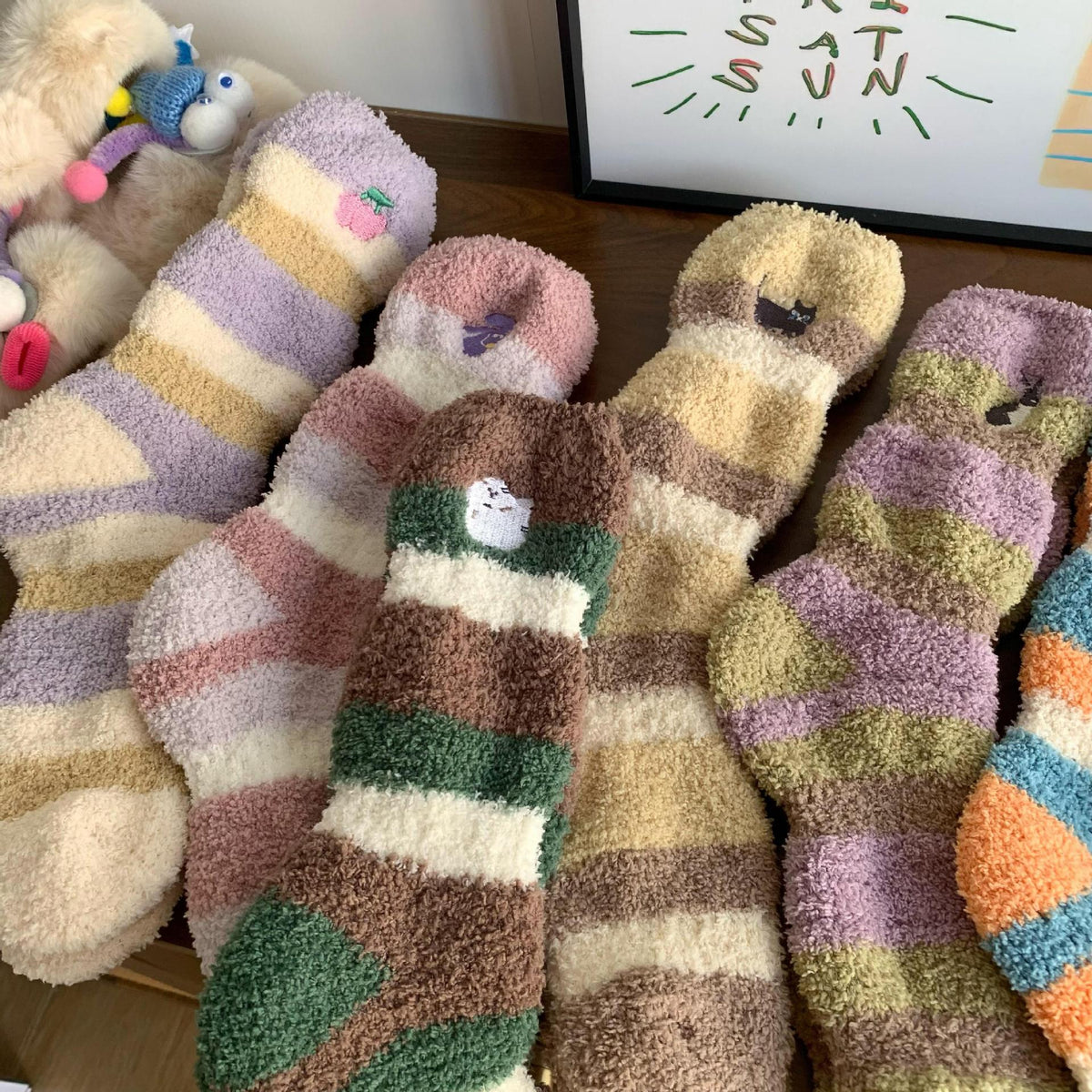 Cozy Fleece Striped Floor Socks 6W8FSO886