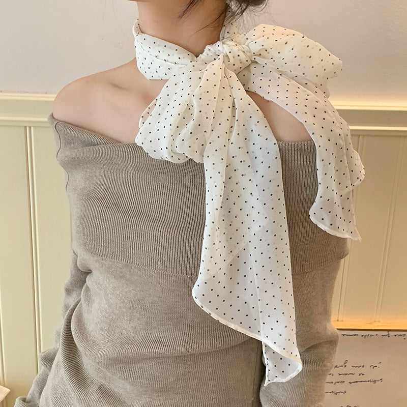 Vintage Long Polka Dots Thin Silk Scarf MK2BLW6W6NSI81