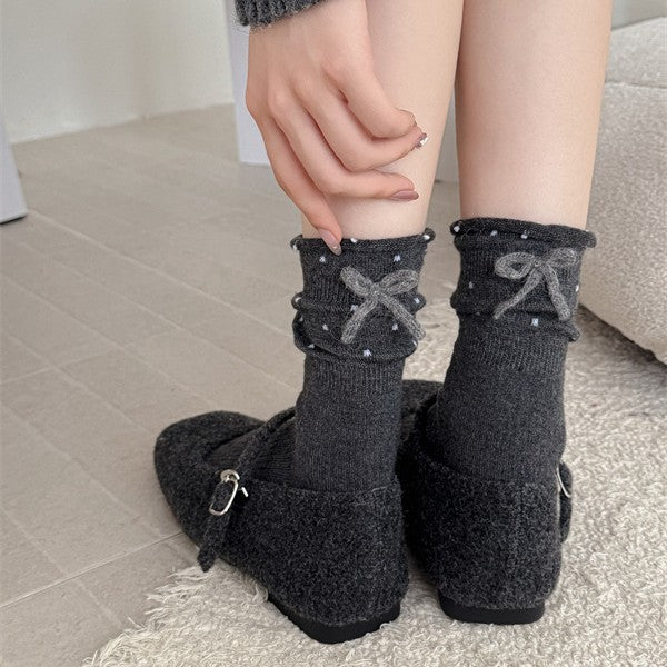 Polka Dot Bowknot Slouchy Socks - DippedShop Wholesale - #8115