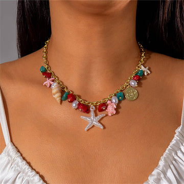 Trendy Shell Conch Pendant Layered Chain Necklace DP25D769