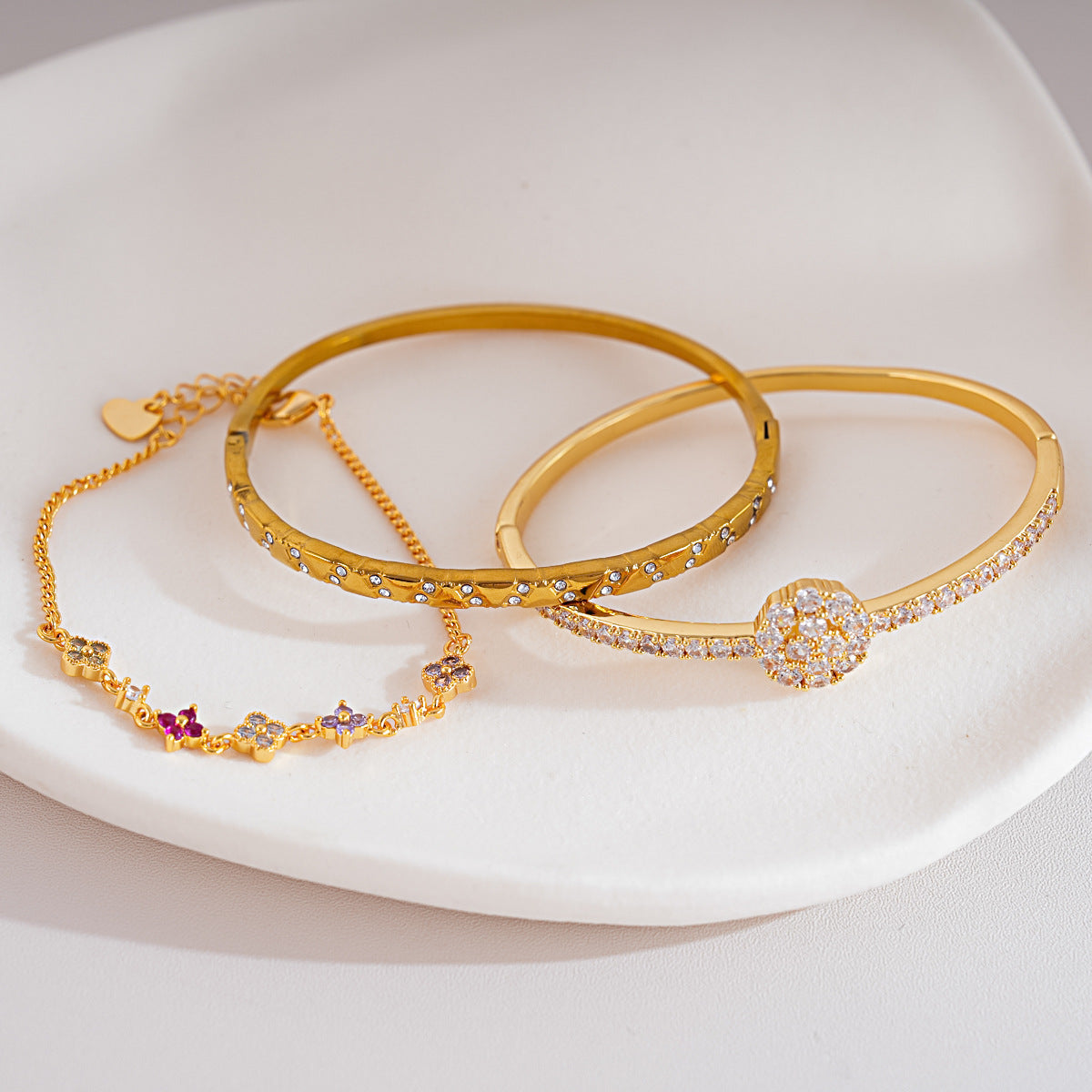 Trendy Cubic Zirconia Gold Plated Chain Bracelet 6W6JBR568
